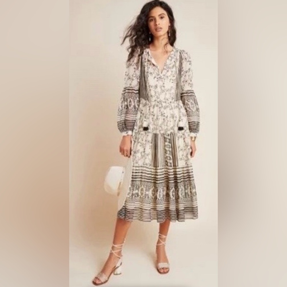 Anthropologie x Talulah Long Sleeve Tiered Midi Peasant Dress ZB6